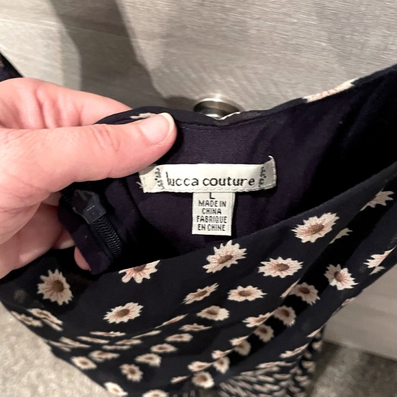 Urban Outfitters Lucca Couture Navy Blue Daisy Print Sun Dress - Size Large - Picture 10 of 12